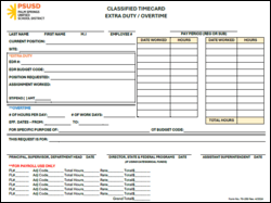 Classified Timecard for Extra Duty/Overtime